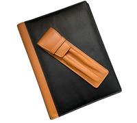Love EMVY Genuine Leather A5 Notebook Cover & Double Pen Case Gift Set - Refillable Journal with Free Lined Insert - Premium Leather Writing Set for Work, Study & Travel (Black/Tan)