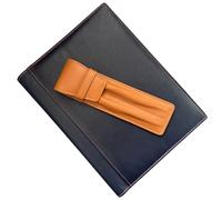 Love EMVY Genuine Leather A5 Notebook Cover & Double Pen Case Gift Set - Refillable Journal with Free Lined Insert - Premium Leather Writing Set for Work, Study & Travel (Navy with Tan Pen Case)