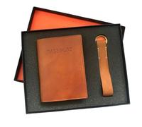 Love EMVY Genuine Leather Passport Cover and Keyring Gift Set - Tan