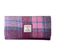 Love EMVY Large Tartan Purse Made with Genuine Harris Tweed - 20 Card Slots, Coin Pocket, Gift Boxed - 19 x 10.5 x 4.5 cm (Fuschia)