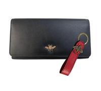 Love EMVY Leather Bee Gift Set - Genuine Leather Black Matinee Purse & Red Bee Keyring - Gift Boxed with Ribbon & Tag - Stylish Gift for Her - RFID Protected (Giftset with Long Bee Keyring)