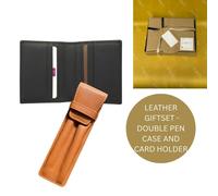 Love EMVY Leather Gift Set - Card Holder and Double Pen Case - Black with Brown Pen Case