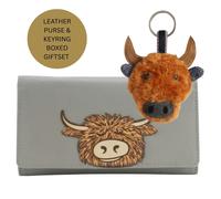 Love EMVY Leather Highland Cow Purse & Keyring Gift Set - Grey