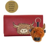 Love EMVY Leather Highland Cow Purse & Keyring Gift Set - Red