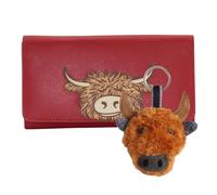 Love EMVY Leather Highland Cow Purse & Keyring Gift Set - RFID Wallet with ID Window & Coin Pockets - Gift Packed Ltd (Red)