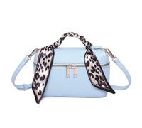 Love EMVY Leopard Metro Faux Leather Makeup/Crossbody Bag - Scarf Handle Detail, Adjustable Strap & Gold Zip - 20 × 12 × 7 cm (Bluebell)