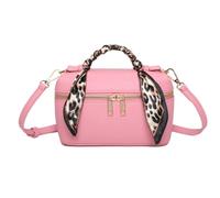 Love EMVY Leopard Metro Faux Leather Makeup/Crossbody Bag - Scarf Handle Detail, Adjustable Strap & Gold Zip - 20 × 12 × 7 cm (Flamingo Pink)