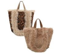 Love EMVY Leopard Teddy Reversible Tote Bag - Sparkly Finish - Brown