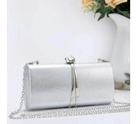 Love EMVY Midnight Luxe Clutch Evening Structured Bag with Chain - Silver