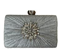 Love EMVY Petal Radiance Floral Clutch Sparkle Evening Bag - Silver
