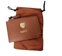 LOVE EMVY Signature Heart Genuine Leather Coin & Card Purse for Women, Slim Card Holder Wallet with Zip Coin Pocket, Gift Dust Bag Included, 12.5 x 8.5 cm (Tan)