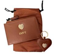 LOVE EMVY Signature Heart Genuine Leather Gift Set for Women, Coin & Card Purse & Heart Keyring, Luxury Gift Box, Matching Leather Accessories