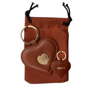 Love EMVY Signature Heart Genuine Leather Keyring for Women, Heart Shaped Leather Key Chain, Gift Dust Bag Included, Gold Heart Detail (Tan)