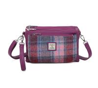 Love EMVY Signature Tweed Collection 3-Zip Crossbody Bag - Genuine Harris Tweed Wool Fabric - Amethyst