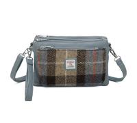Love EMVY Signature Tweed Collection 3-Zip Crossbody Bag - Genuine Harris Tweed Wool Fabric - Slate Blue