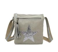 Love EMVY Staremvy Collection - Metallic Star Canvas Crossbody Bag with Tassel - Adjustable Strap, Front Zip Pocket & Organised Interior - 23 × 25 × 8 cm (Ash Grey)