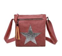 Love EMVY Staremvy Collection - Metallic Star Canvas Crossbody Bag with Tassel - Adjustable Strap, Front Zip Pocket & Organised Interior - 23 × 25 × 8 cm (Burgundy)