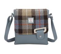 Love EMVY Tartan Crossbody Bag - Made with Genuine Harris Tweed, Adjustable Strap, Magnetic Flap & Zip Closure, Rear Pocket - Women’s Shoulder Bag (Steel Blue)