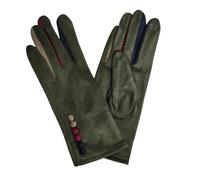 Love EMVY Vibrant Colourful Contrast Ladies Gloves With Button Detailing - Olive
