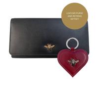 Love EMVY Women's Leather Bee Gift Set - Genuine Leather Purse & Keyring in Black Love EMVY Black One Size