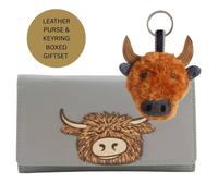 Love EMVY Women's Leather Highland Cow Purse & Keyring Gift Set - Gift Boxed in Grey Love EMVY Grey One Size