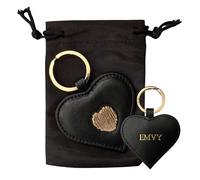 Love EMVY Women's Signature Heart Collection Leather Keyring with Gift Dust Bag in Black | Size: Small Love EMVY Black Small