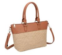 Love EMVY Women's Woven Straw Effect Tote Bag, Shoulder Handbag with Detachable Adjustable Crossbody Strap, Zip Top Everyday Bag for Work, Shopping, Travel & Holidays, 34.5 x 21 x 9 cm (Brown)