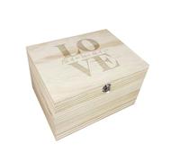 "LOVE" Engraved Wooden Couples Memory Box | "All of Me Loves All of You" Pine Keepsake Box | Romantic Anniversary, Wedding & Valentine’s Day Memento Storage | W30cm x D23cm x H18cm