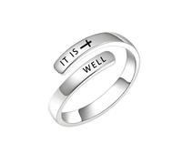 Love & Faith Adjustable Christian Inspirational Ring, Cross Wrap Ring for Women, Faith Blessed Hope Love Encouragement Pray Ring Gift for Graduation Party，It is Well