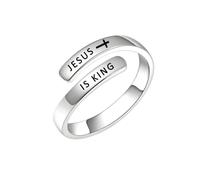 Love & Faith Adjustable Christian Inspirational Ring, Cross Wrap Ring for Women, Faith Blessed Hope Love Encouragement Pray Ring Gift for Graduation Party，Jesus is King