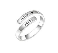 Love & Faith Adjustable Christian Inspirational Ring, Cross Wrap Ring for Women, Faith Blessed Hope Love Encouragement Pray Ring Gift for Graduation Party，Jesus Saves