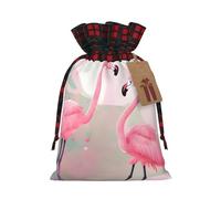 Love Flamingo Christmas Tree Hanging Gift Bags Jute Drawstring Sacks with, Eco-Friendly Festive Decor & Small Present Bag for Xmas Tree