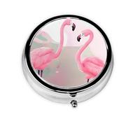 Love Flamingo Mini Round Pill Box, can be Put into Wallet, Pocket, Light and Convenient, 3 Compartment Pill Box, Portable Pill Box,