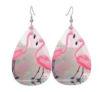 Love Flamingo Pattern leather earrings | Water drop-shaped printed earrings, suitable for daily/party/dating scenes