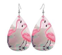 Love Flamingo Printed teardrop-shaped leather earrings | High-end design, light luxury earrings