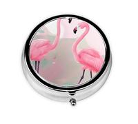 Love Flamingo Round Pill Box Portable Medicine Box That can be stored in a Pocket or Handbag