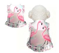 Love Flamingo Ruffle Dog Dress Frilly Sleeveless Breathable Summer Party for Small Dogs Cats L