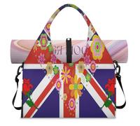 Love Flower British Flag Sports Duffle Bag with Shoe Compartment Flag Weekend Overnight Bags Tote Cabin Luggage Bag for Gym Yoga Travel