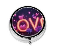 Love Flower Small Pill Box 3 Compartment Portable Pill Box for Purse Pocket Galaxy Heart Mini Medicine Organiser for Daily Vitamin Fish Oil Storage