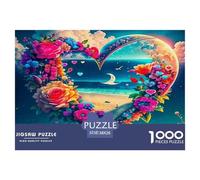 Love Flowers 1000 Piece Jigsaw Puzzles Fun Challenging Modern Heart-Shaped Floral Fantasy Art Educational Game for The Whole Gifts Suitable for Children & People Aged 14+ 38x26cm/1000pcs