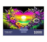 Love Flowers 1000 Piece Jigsaw Puzzles Fun Challenging Modern Heart-Shaped Floral Fantasy Art Puzzles Game for The Whole Gifts Suitable for Children & People Aged 14+ 70x50cm/1000pcs