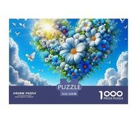 Love Flowers 1000Pc Puzzle for Adults & Kids: Flower Heart Floats in Cloudy Sky Fun Present & Activity for Home Age 12 Years Up 52x38cm/1000pcs