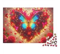 Love Flowers Jigsaw Puzzle Butterfly Heart 1000pc Recycled Cardboard Stress Relief Quiet Time Hobby for Puzzle Enthusiasts Adults Couples Advanced 38x26cm/1000pcs