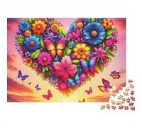 Love Flowers Jigsaw Puzzle Colorful Bloom Heart 1000pc Sturdy Cardboard Stress Relief Group Activity Indoor Entertainment for Family Adults Couples Enthusiasts 52x38cm/1000pcs