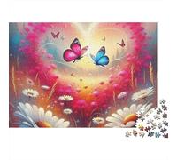 Love Flowers Jigsaw Puzzle Flutter Floral Heart 1000 Pieces Cardboard Premium Smooth Stress Relief Quiet Time Hobby for Couples Enthusiasts 38x26cm/1000pcs