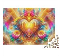 Love Flowers Jigsaw Puzzle Golden Bloom Heart 1000 Piece Sturdy Smooth Cardboard Quiet Time Hobby Nursing Home Activity for Seniors Adults Family Beginners 52x38cm/1000pcs