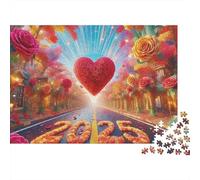Love Flowers Jigsaw Puzzle Radiant Heart Beam 1000 Pieces Premium Thick Cardboard Framable Art Quiet Time Hobby for Enthusiasts Adults Advanced 52x38cm/1000pcs