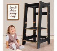 Montessori Learning Tower - Wooden Kitchen Helper with 3 Adjustable Heights, Safe Standing Step Stool Platform for Toddlers Aged 2-6 (Anthracite/Pine)