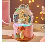 LOVE FOR YOU Gift Wrapped Music Box Cat Lovers Flower Basket Musical Snow Globe Decoration for Girls and Women Kids Baby Niece Sister Daughter Mom Granddaughter Grandma Christmas Birthday Present