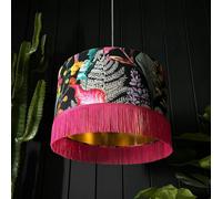 Love Frankie Acid Jungle Lampshade With Gold Lining and Hot Pink Fringing - Ceiling Pendant / Arc Lamp - 35cm Diameter x 25cm Height (14" x 10")